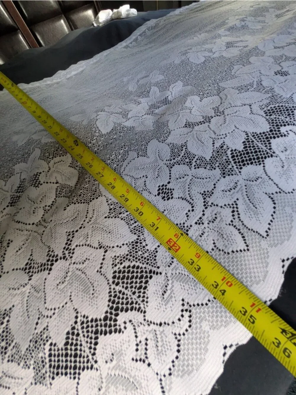 Vintage Sheer Lace Valance and Cafe Curtain Set White Ivy Print 1 Window